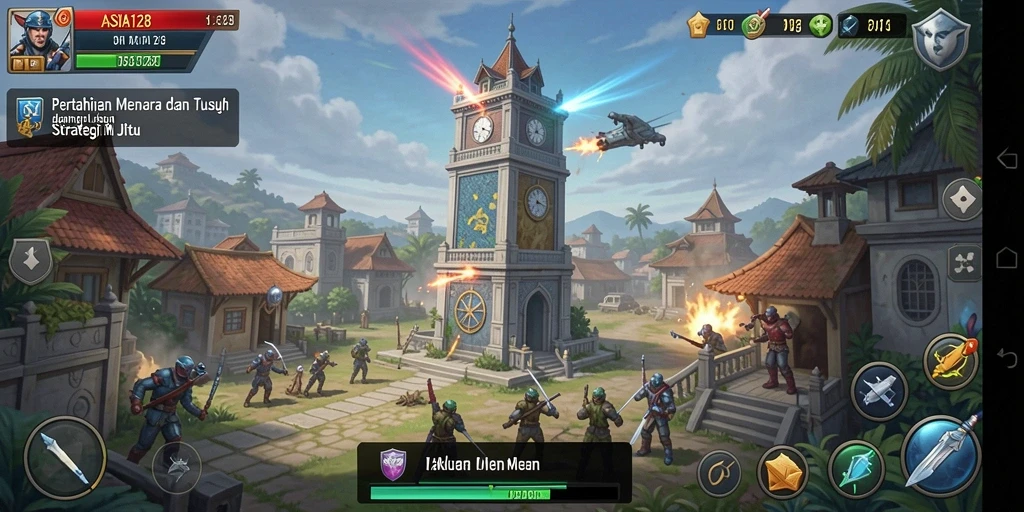 Tampilan gameplay menegangkan dari ASIA128 Tower Defense.