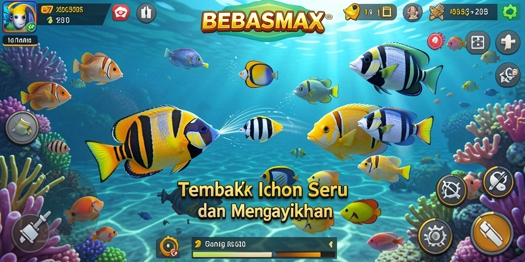 Gameplay seru dalam BEBASMAX saat menembak ikan.