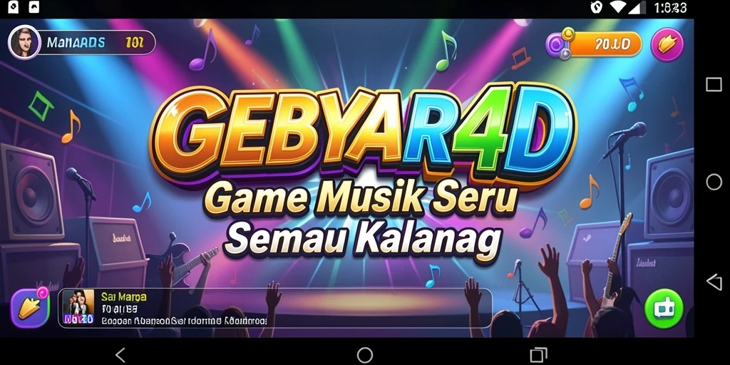 Tampilan gameplay GEBYAR4D dengan berbagai pilihan musik.