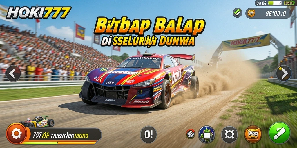 Tampilan gameplay menegangkan dalam HOKI777, balapan seru di lintasan.