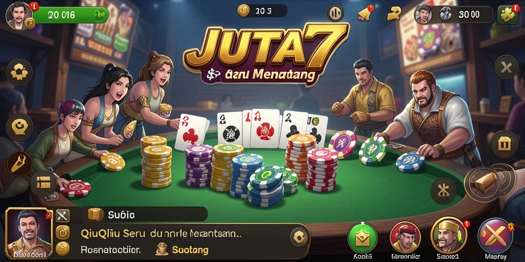 Screenshot utama JUTA7 menampilkan aksi seru permainan QiuQiu.