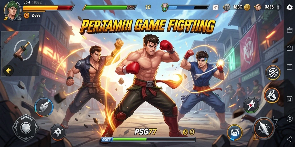 Screenshot gameplay PSG77 menampilkan aksi pertarungan yang intens.