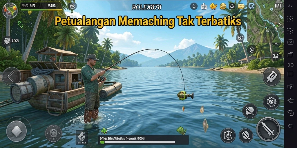Tampilan gameplay ROLEX878 yang menampilkan momen seru memancing.